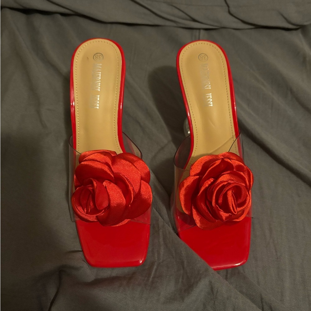 Elegant Red Floral Women's Heels